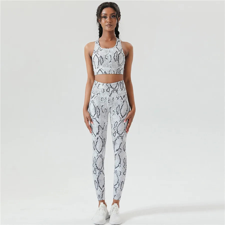 Conjunto Deportivo Piel de Serpiente para Mujer Ropa de Gimnasio Conjunto de Yoga para Fitness Leggings Deportivos Conjunto de Ropa Deportiva