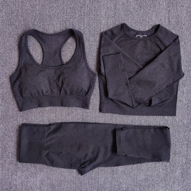Conjunto Yoga Seamless para Mujer – 2, 3 o 5 Piezas con Crop Top Manga Larga, Corta o Sin Mangas y Leggings