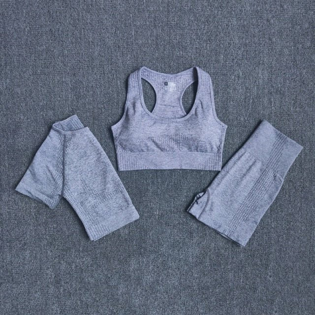 Conjunto Yoga Seamless para Mujer – 2, 3 o 5 Piezas con Crop Top Manga Larga, Corta o Sin Mangas y Leggings