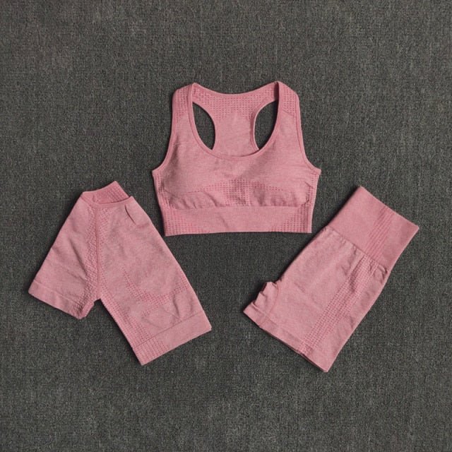 Conjunto Yoga Seamless para Mujer – 2, 3 o 5 Piezas con Crop Top Manga Larga, Corta o Sin Mangas y Leggings