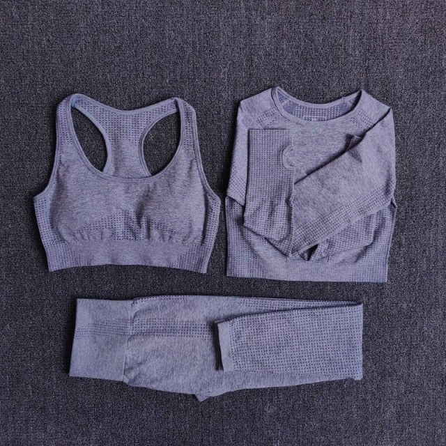 Conjunto Yoga Seamless para Mujer – 2, 3 o 5 Piezas con Crop Top Manga Larga, Corta o Sin Mangas y Leggings
