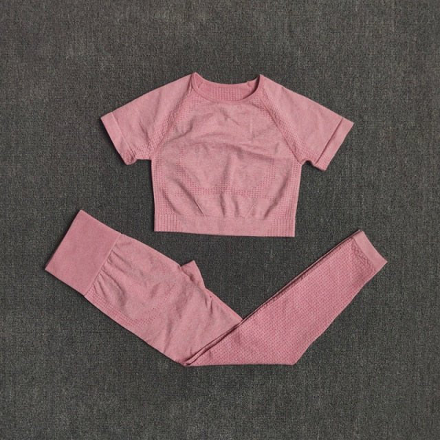 Conjunto Yoga Seamless para Mujer – 2, 3 o 5 Piezas con Crop Top Manga Larga, Corta o Sin Mangas y Leggings