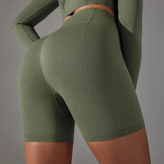 Pantalones cortos de gimnasia ajustados de punto sin costuras de cintura alta, diseño de curva de sirena, levantamiento de cadera, transpirables, a rayas, para correr, fitness, yoga, de secado rápido
