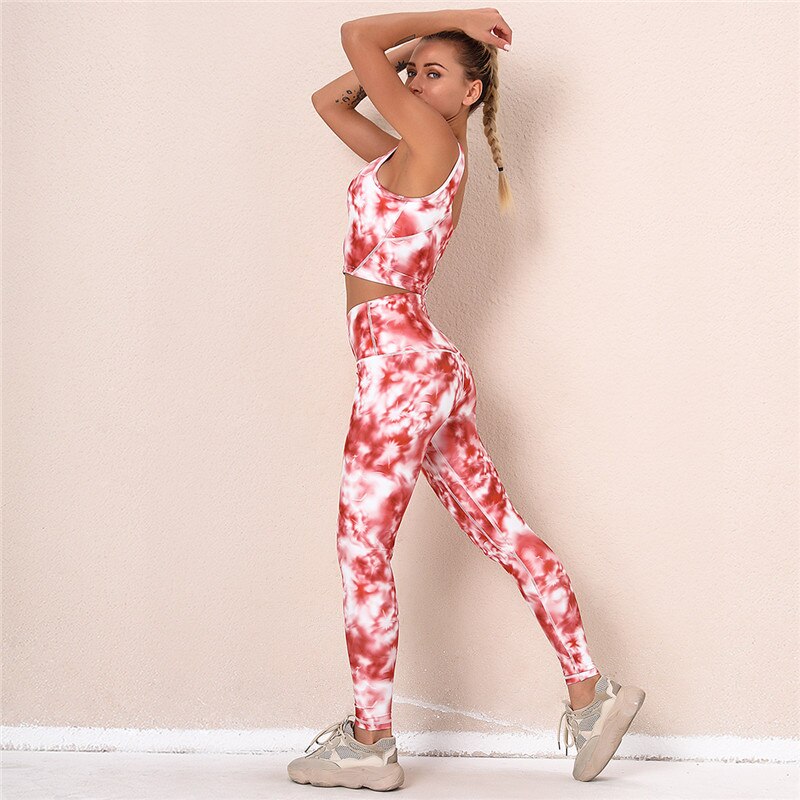 Conjuntos deportivos push up, ropa de fitness, conjuntos de yoga para entrenamiento con estampado, conjuntos de leggings y sujetadores deportivos para gimnasio y entrenamiento
