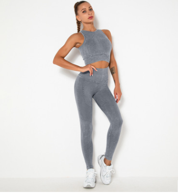 Conjunto de yoga sin costuras para mujer, ropa deportiva de gimnasio, leggings, top corto de alto soporte y ropa de entrenamiento de tallas grandes.