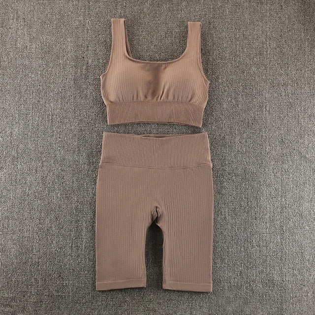 Conjunto deportivo de yoga sin costuras para mujer, ropa de entrenamiento para gimnasio, top corto de manga larga y leggings de cintura alta