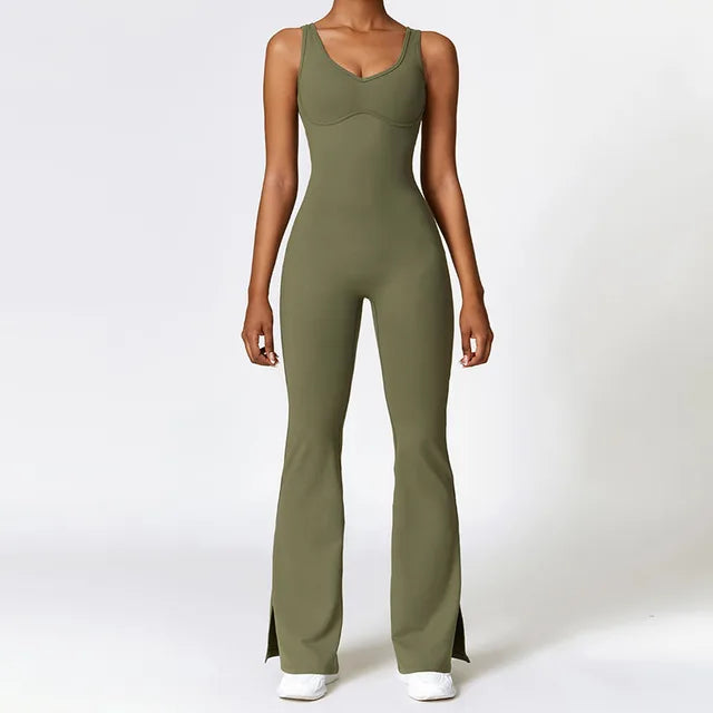 Mono de yoga para mujer con pantalón acampanado