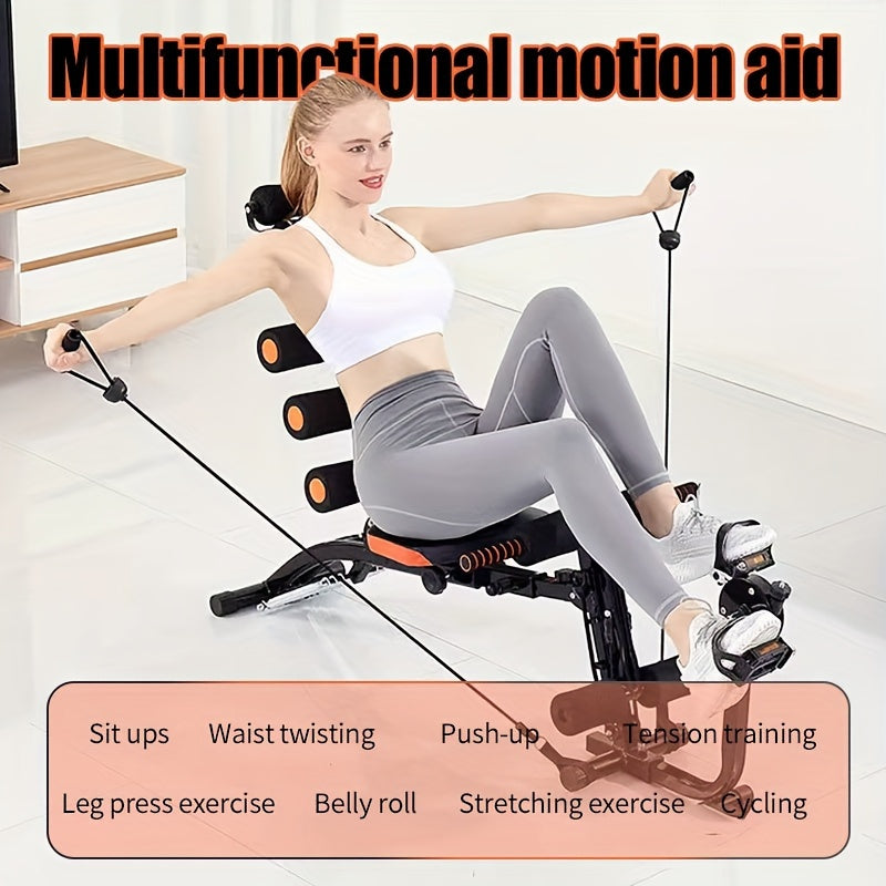 Banco Multifunction Gym 6 en 1 – Abdominales, Piernas y Core, Hierro, Naranja y Negro, 135x94cm