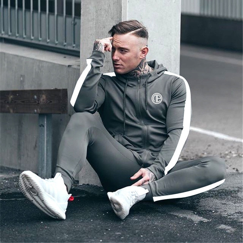Conjunto deportivo para hombre, chándal para correr y gimnasio, conjunto de ropa deportiva, joggers, trajes de fitness y culturismo, conjunto de sudadera con capucha y pantalones para hombre