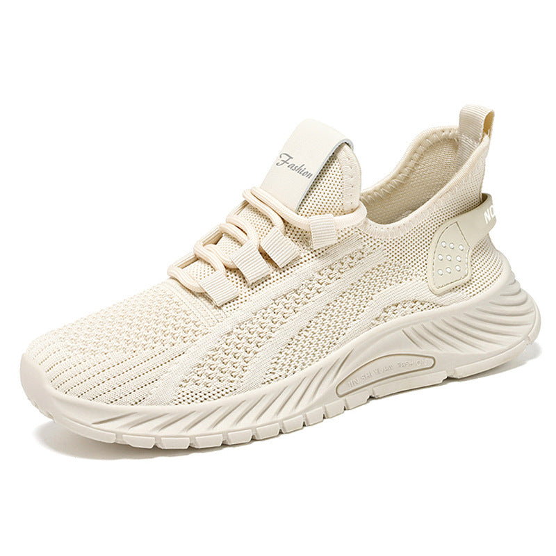 Zapatillas de deporte con cordones para mujer, calzado deportivo de tela beige para exteriores, cómodas, ligeras y antideslizantes para gimnasio, trabajo y uso diario