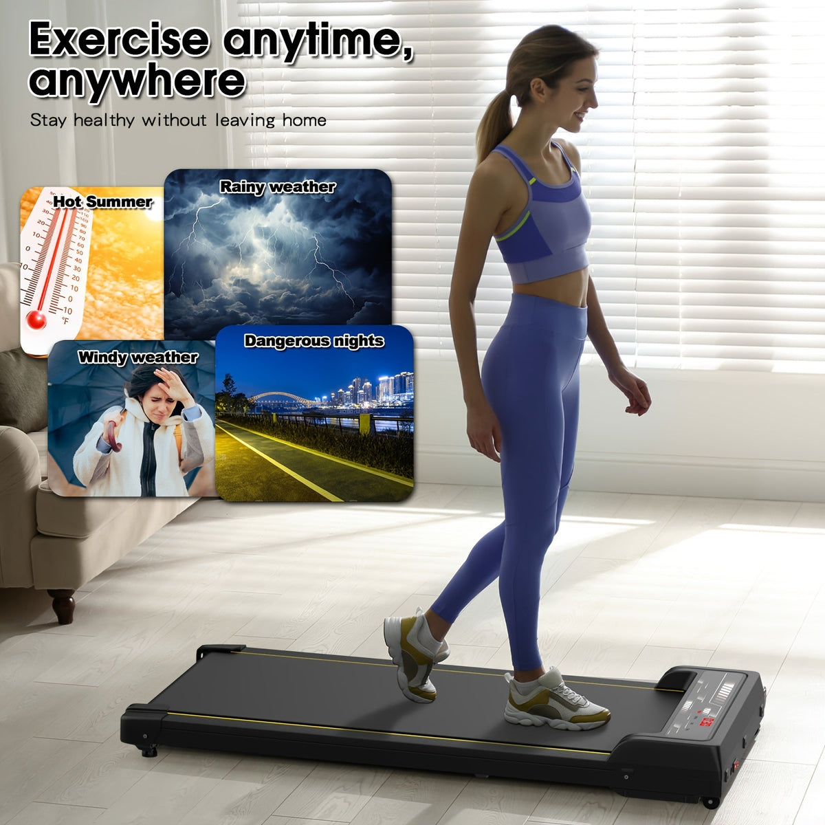 Cinta de Caminar bajo Escritorio para Oficina y Gym en Casa – 1-8 km/h, 120kg, Pantalla LED, Negro