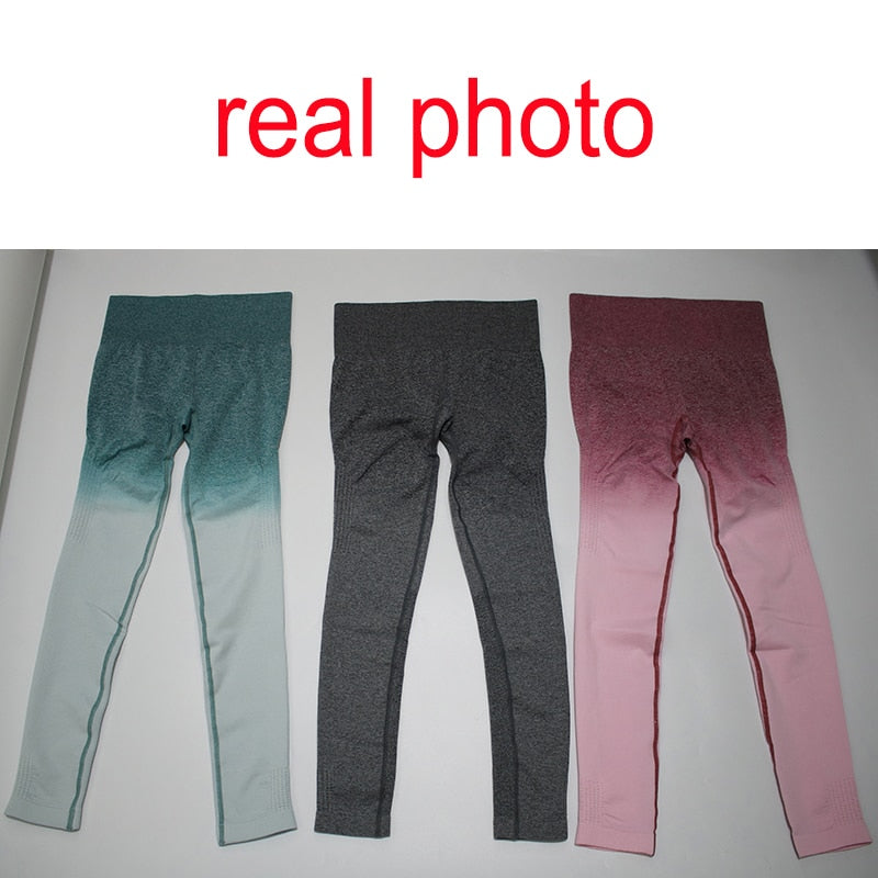 Leggings deportivos de yoga para mujer, mallas de compresión sin costuras con efecto ombré, pantalones elásticos de talle alto para correr, fitness y realce de glúteos