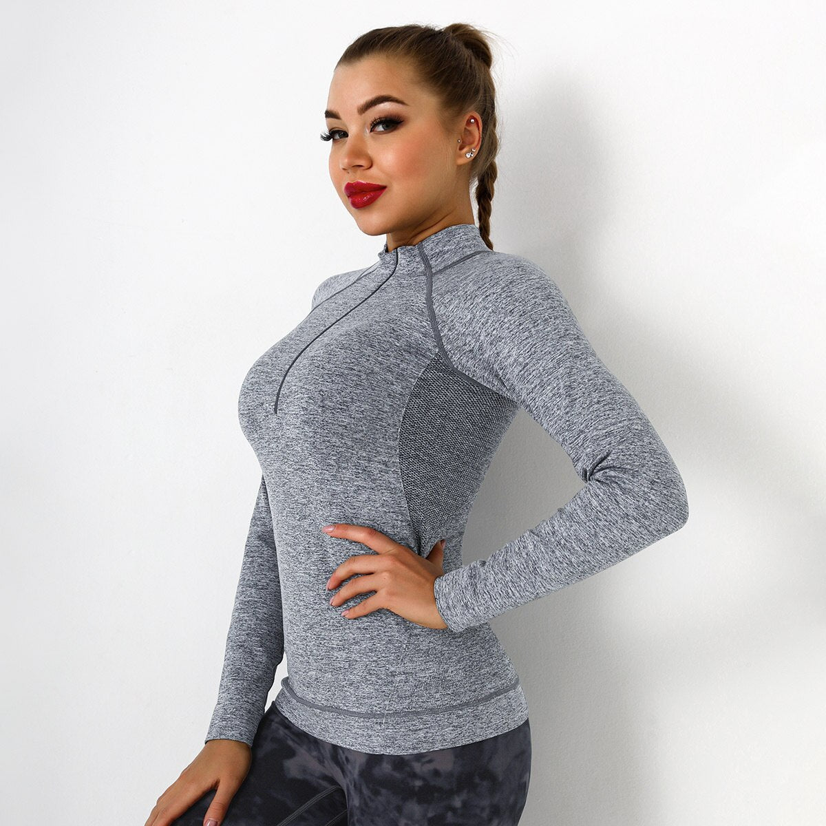 Camiseta deportiva de manga larga para mujer con cremallera, bolsillo, sudadera de gimnasio, blusa de yoga atlética, de secado rápido