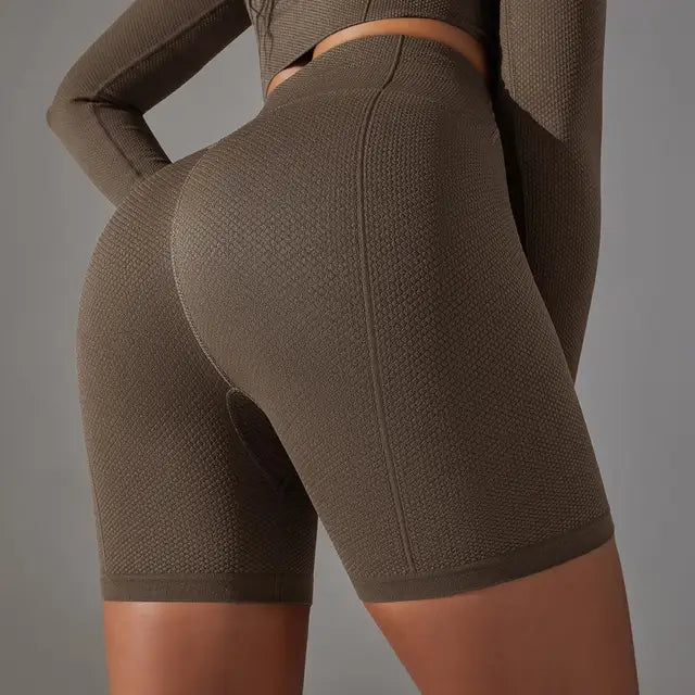 Pantalones cortos de gimnasia ajustados de punto sin costuras de cintura alta, diseño de curva de sirena, levantamiento de cadera, transpirables, a rayas, para correr, fitness, yoga, de secado rápido