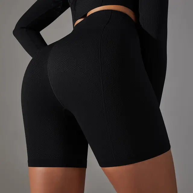 Pantalones cortos de gimnasia ajustados de punto sin costuras de cintura alta, diseño de curva de sirena, levantamiento de cadera, transpirables, a rayas, para correr, fitness, yoga, de secado rápido