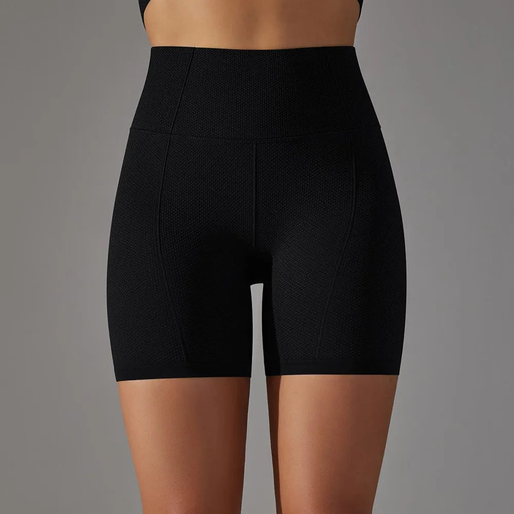 Pantalones cortos de gimnasia ajustados de punto sin costuras de cintura alta, diseño de curva de sirena, levantamiento de cadera, transpirables, a rayas, para correr, fitness, yoga, de secado rápido