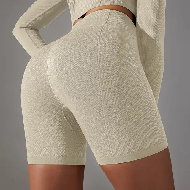 Pantalones cortos de gimnasia ajustados de punto sin costuras de cintura alta, diseño de curva de sirena, levantamiento de cadera, transpirables, a rayas, para correr, fitness, yoga, de secado rápido