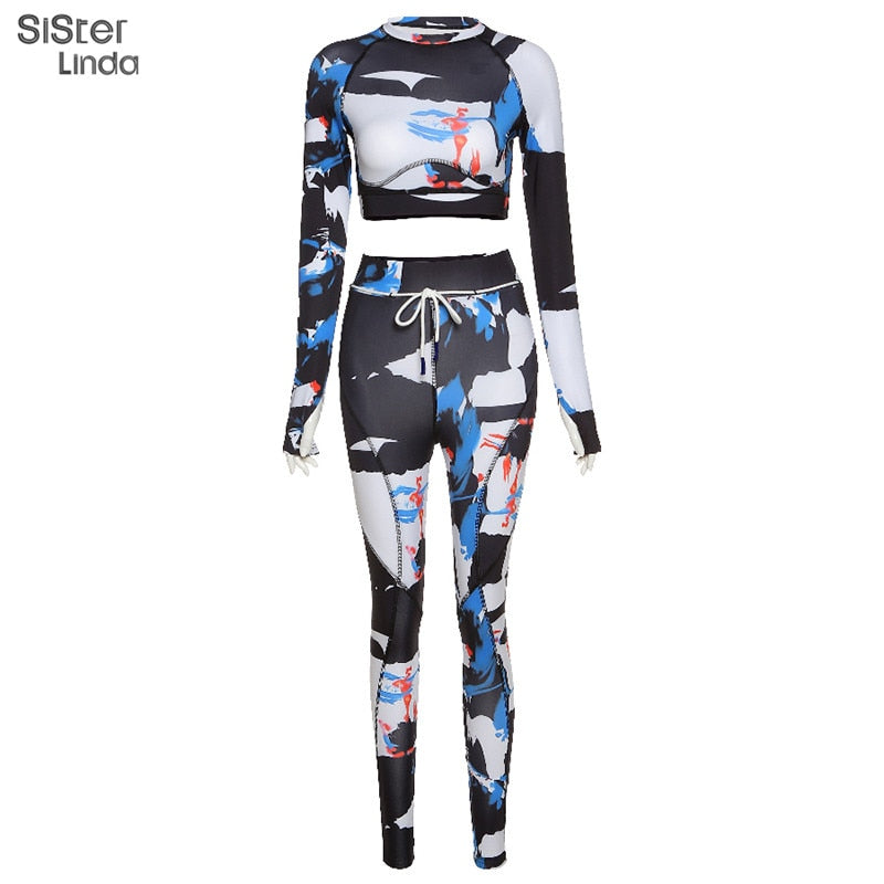 Conjunto deportivo ajustado de dos piezas para mujer