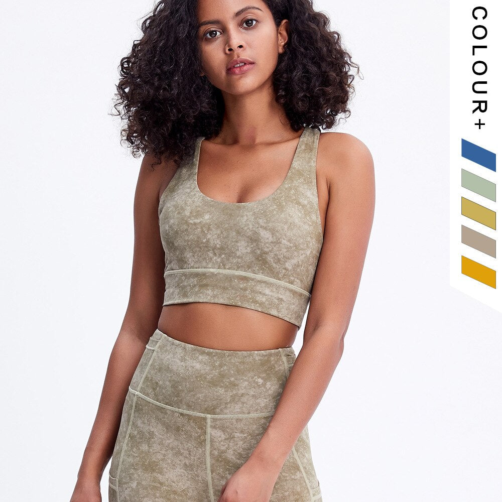 Conjunto de yoga con estampado tie-dye para mujer