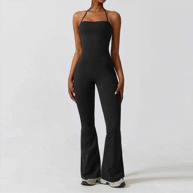 Conjunto de gimnasio Bell Bottoms para mujer, traje de yoga de una pieza, mono deportivo, peleles de fitness para mujer, leggings elásticos acampanados, bodysuits