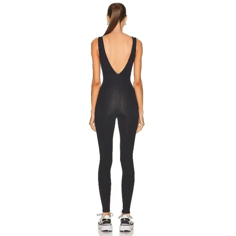 Conjuntos de yoga con espalda en V sexy para mujer, trajes deportivos sin mangas, monos, ropa de entrenamiento, conjuntos de fitness, monos deportivos de gimnasio para mujer