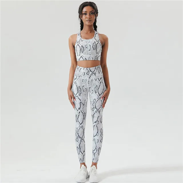 Conjunto Deportivo Piel de Serpiente para Mujer Ropa de Gimnasio Conjunto de Yoga para Fitness Leggings Deportivos Conjunto de Ropa Deportiva