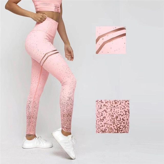 Mallas deportivas doradas de yoga con estampado de cintura alta para mujer, leggings push-up para gimnasio