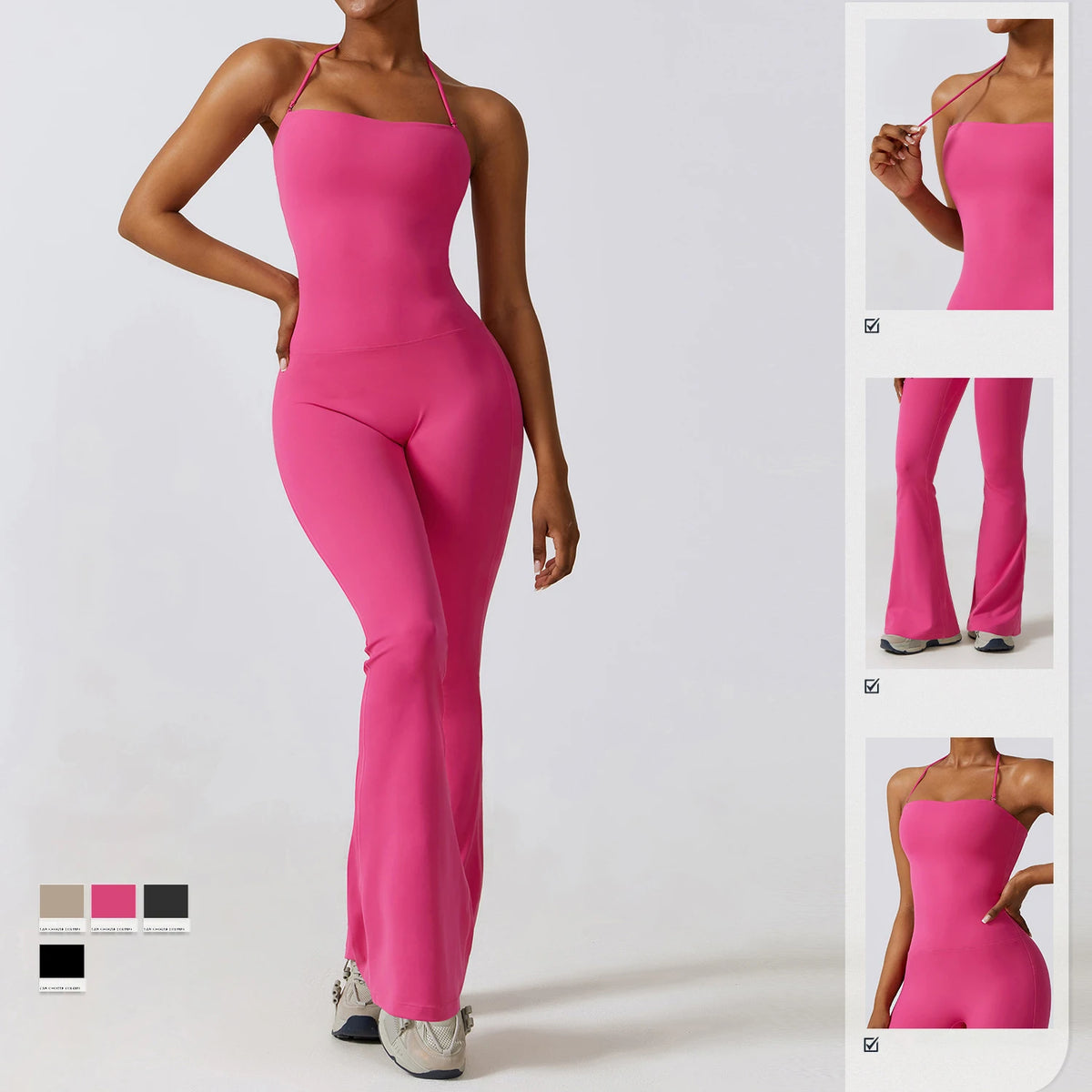 Conjunto de gimnasio Bell Bottoms para mujer, traje de yoga de una pieza, mono deportivo, peleles de fitness para mujer, leggings elásticos acampanados, bodysuits