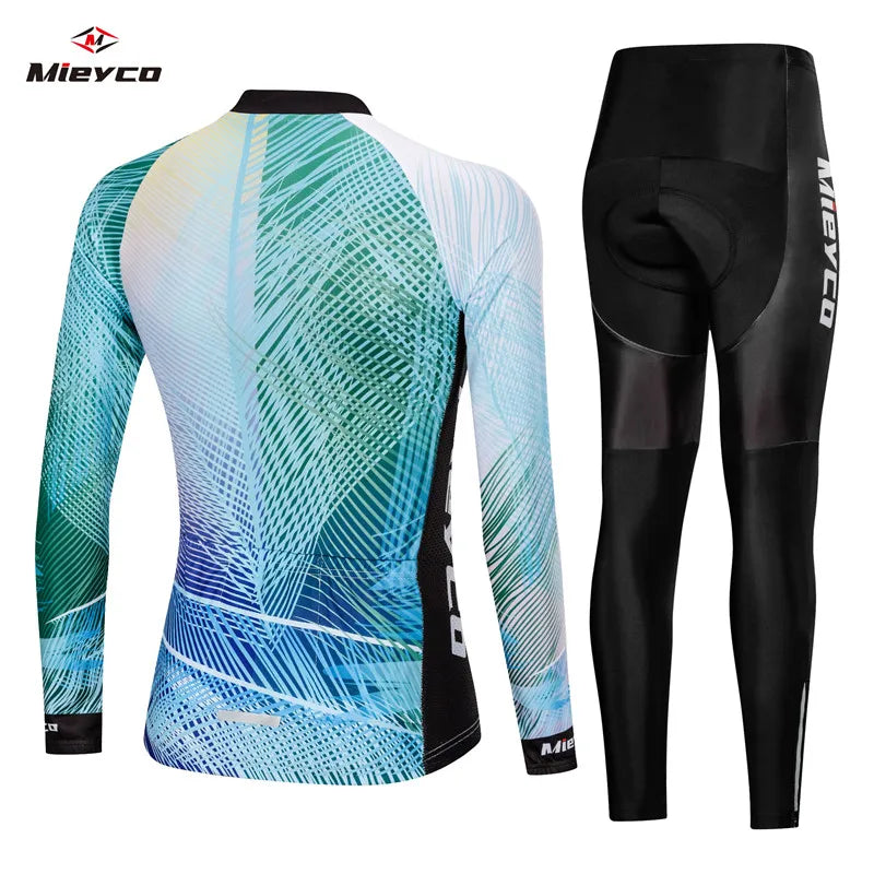 Kit Maillot Ciclismo Manga Larga para Mujer – Con Culotte Acolchado 5D, MTB, Primavera y Otoño