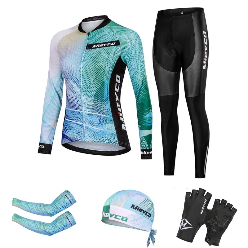 Kit Maillot Ciclismo Manga Larga para Mujer – Con Culotte Acolchado 5D, MTB, Primavera y Otoño
