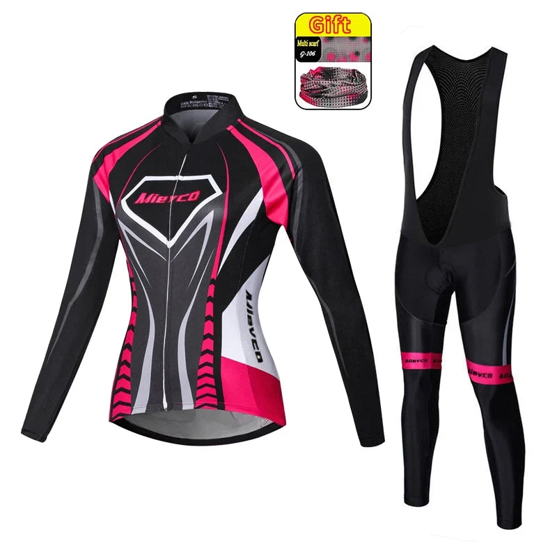 Kit Maillot Ciclismo Manga Larga para Mujer – Con Culotte Acolchado 5D, MTB, Primavera y Otoño