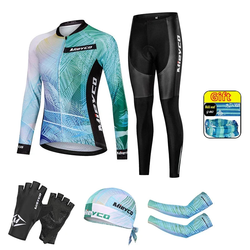 Kit Maillot Ciclismo Manga Larga para Mujer – Con Culotte Acolchado 5D, MTB, Primavera y Otoño