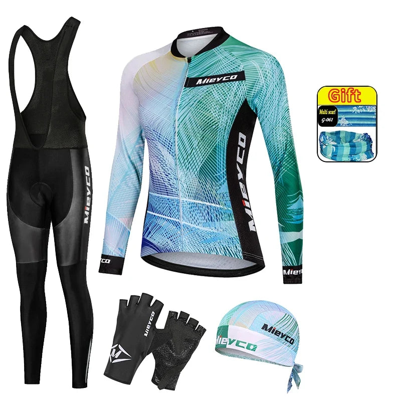Kit Maillot Ciclismo Manga Larga para Mujer – Con Culotte Acolchado 5D, MTB, Primavera y Otoño