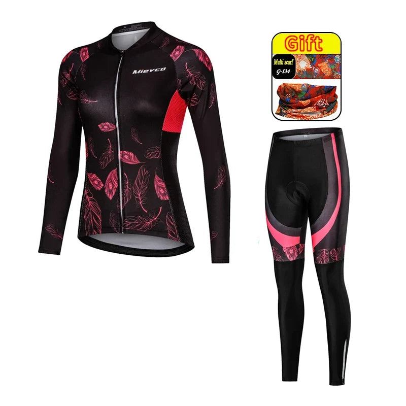 Kit Maillot Ciclismo Manga Larga para Mujer – Con Culotte Acolchado 5D, MTB, Primavera y Otoño