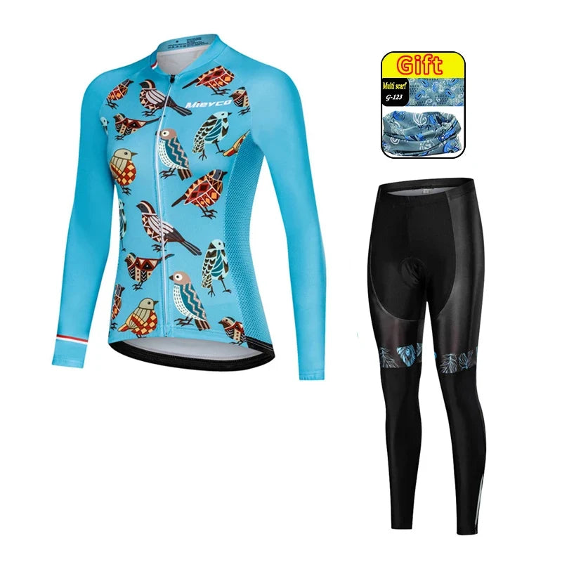 Kit Maillot Ciclismo Manga Larga para Mujer – Con Culotte Acolchado 5D, MTB, Primavera y Otoño