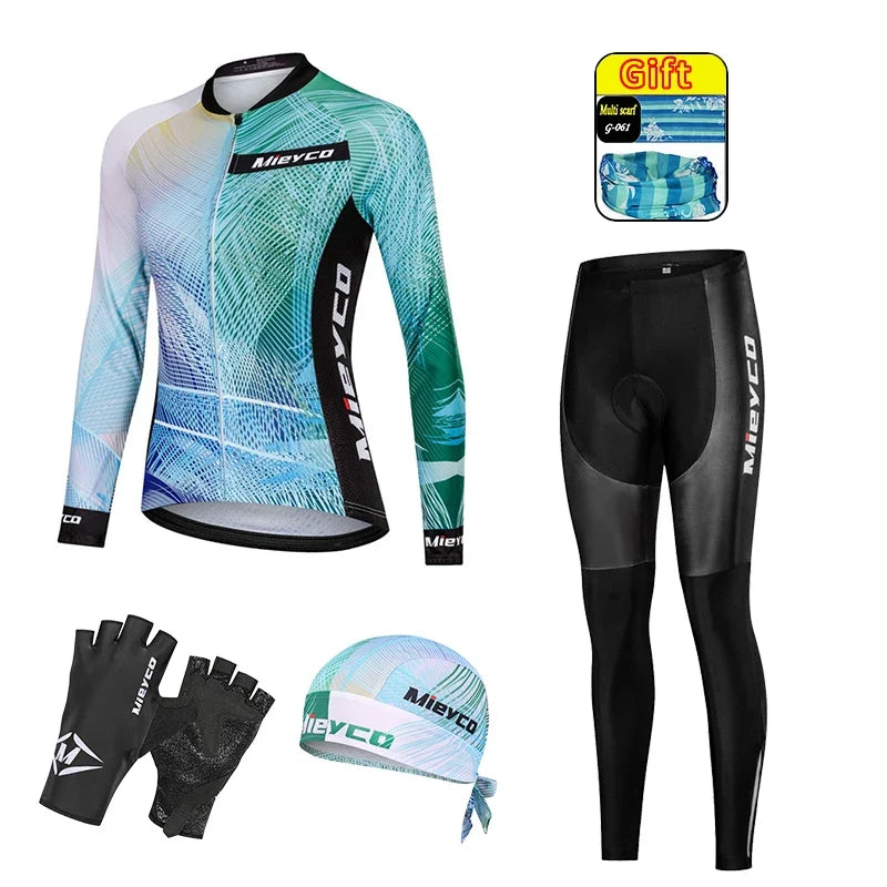 Kit Maillot Ciclismo Manga Larga para Mujer – Con Culotte Acolchado 5D, MTB, Primavera y Otoño