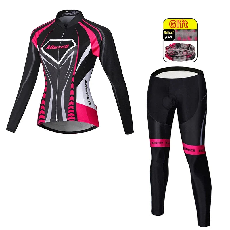 Kit Maillot Ciclismo Manga Larga para Mujer – Con Culotte Acolchado 5D, MTB, Primavera y Otoño