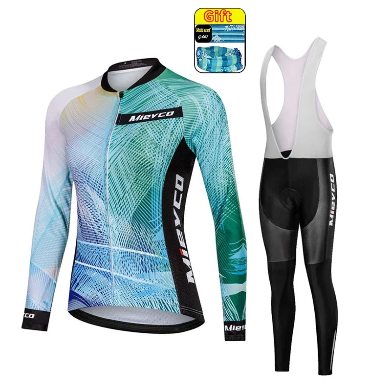 Kit Maillot Ciclismo Manga Larga para Mujer – Con Culotte Acolchado 5D, MTB, Primavera y Otoño