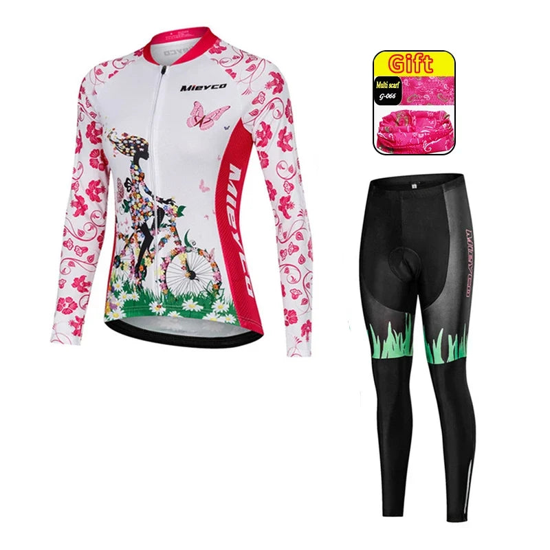 Kit Maillot Ciclismo Manga Larga para Mujer – Con Culotte Acolchado 5D, MTB, Primavera y Otoño