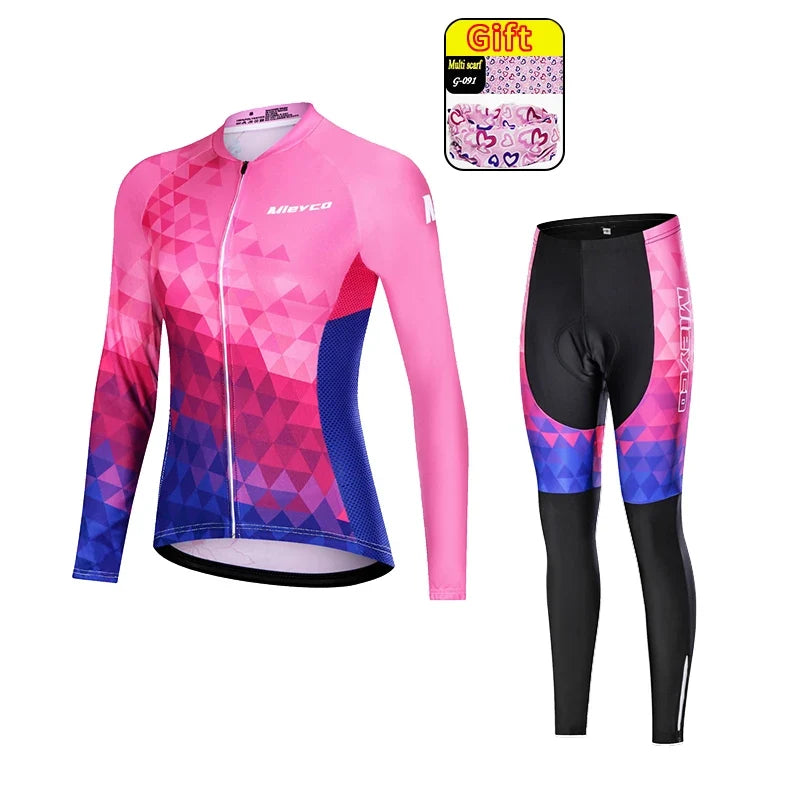 Kit Maillot Ciclismo Manga Larga para Mujer – Con Culotte Acolchado 5D, MTB, Primavera y Otoño
