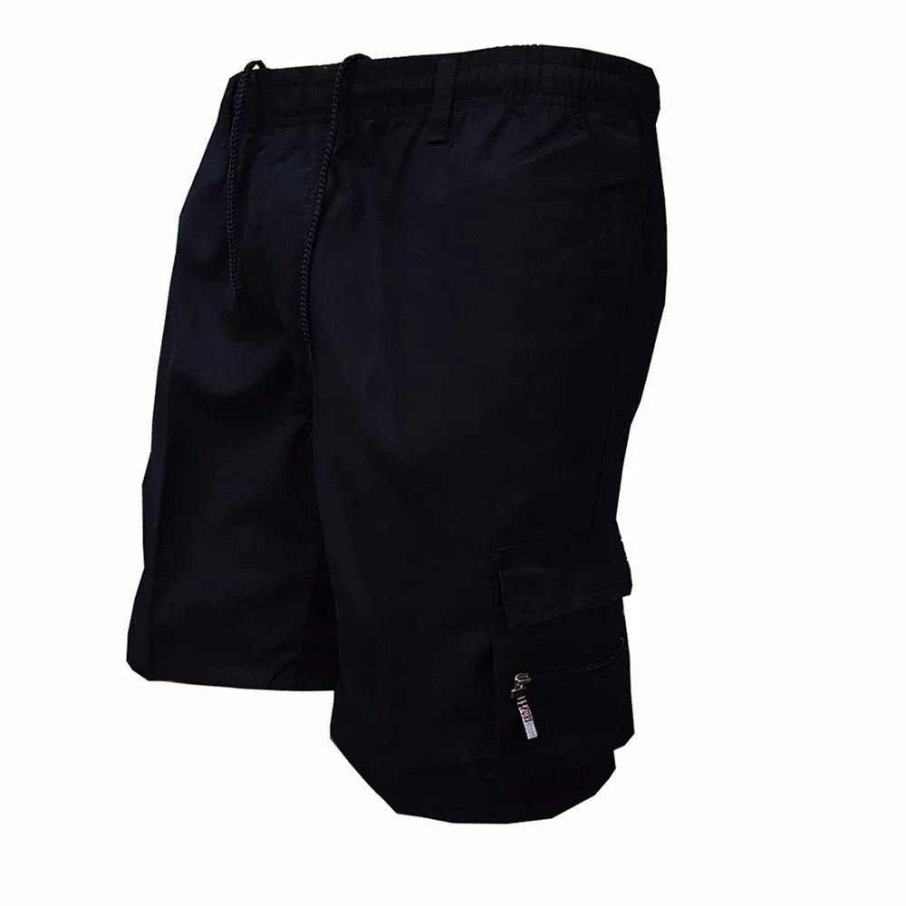 Men's Loose-Fit Cargo Shorts with Drawstring Waist and Multiple Pockets