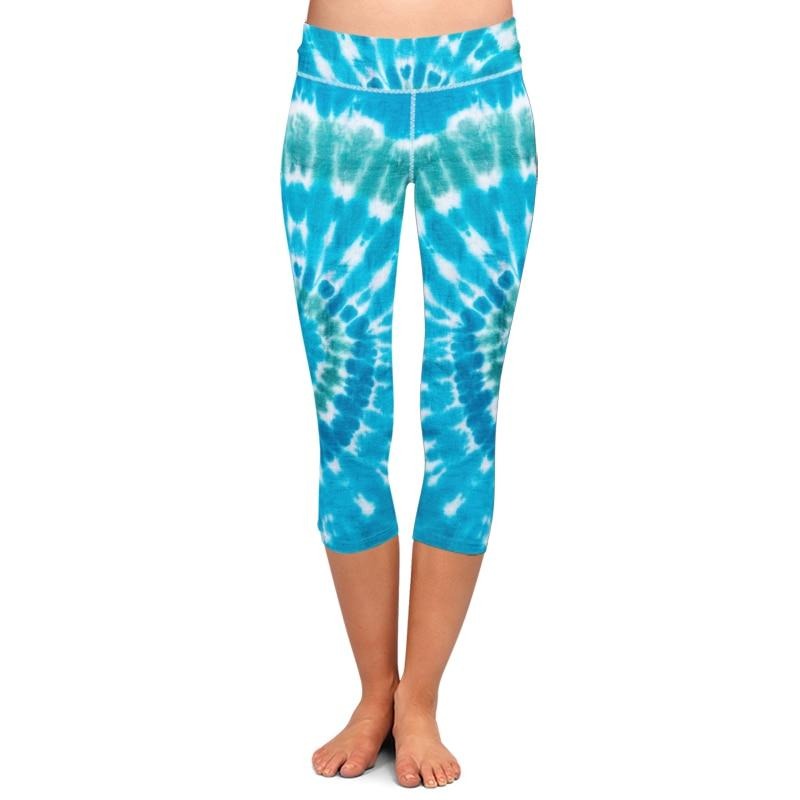 Mallas capri de mujer Vimost Shop – Azul tie-dye, cintura alta