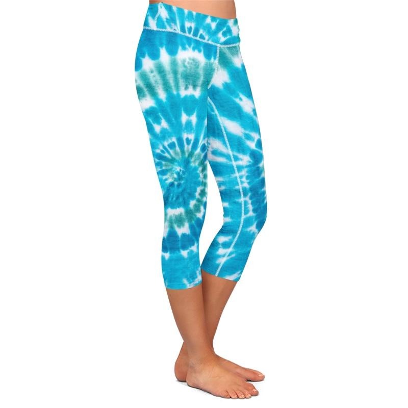 Mallas capri de mujer Vimost Shop – Azul tie-dye, cintura alta