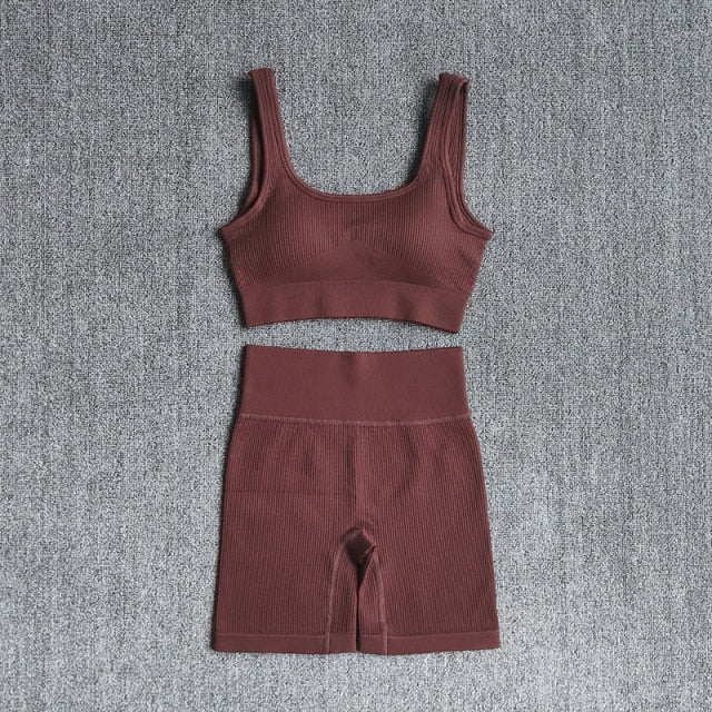 Conjunto Yoga 2 Piezas para Mujer – Sujetador Deportivo + Shorts Seamless, Transpirable