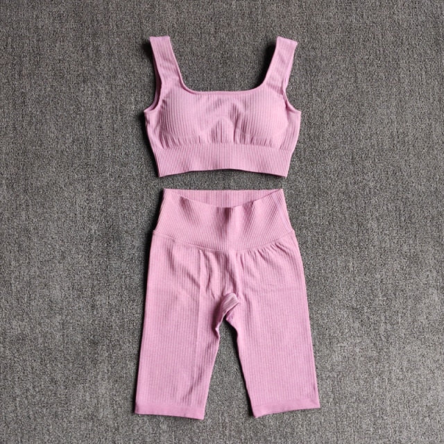 Conjunto Yoga Seamless 2 Piezas para Mujer – Sujetador Deportivo + Shorts, Fitness y Gym