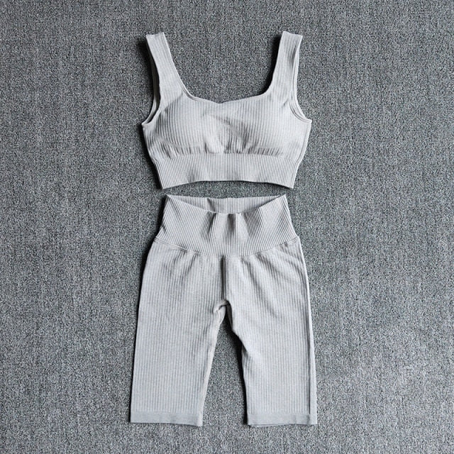 Conjunto Yoga Seamless 2 Piezas para Mujer – Sujetador Deportivo + Shorts, Fitness y Gym