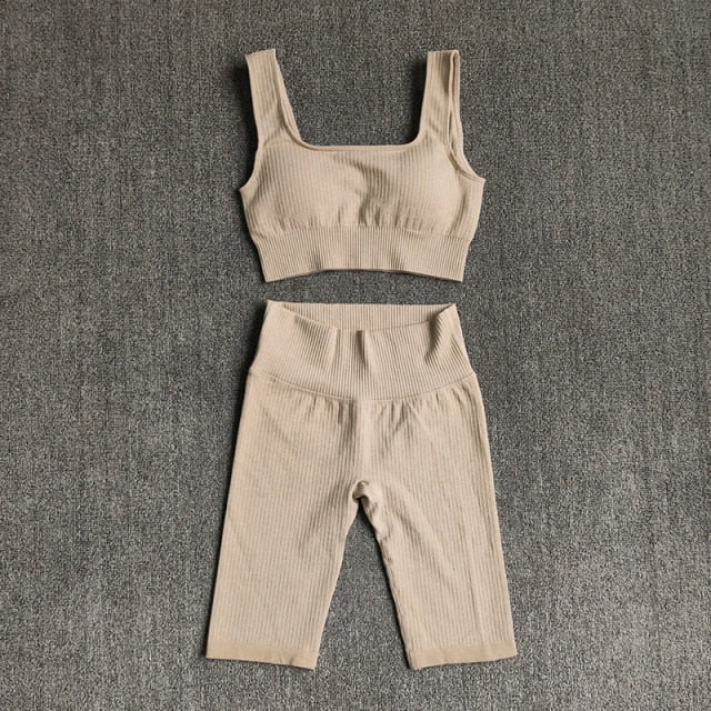 Conjunto Yoga Seamless 2 Piezas para Mujer – Sujetador Deportivo + Shorts, Fitness y Gym