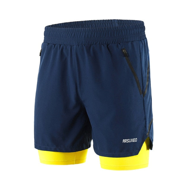 Shorts Running 2 en 1 para Hombre – Secado Rápido, Atlético, Bolsillo con Cremallera, Gym y Jogging