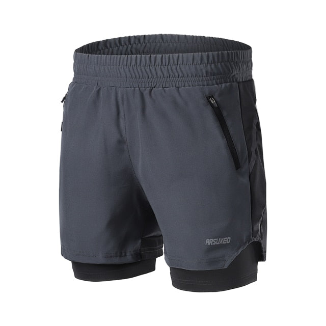 Shorts Running 2 en 1 para Hombre – Secado Rápido, Atlético, Bolsillo con Cremallera, Gym y Jogging