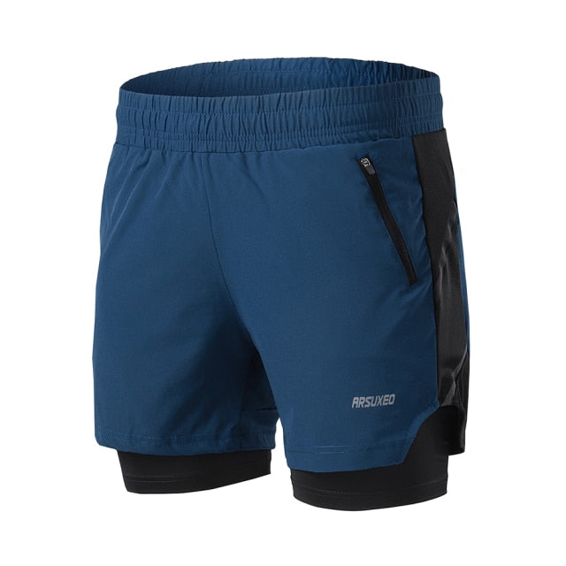 Shorts Running 2 en 1 para Hombre – Secado Rápido, Atlético, Bolsillo con Cremallera, Gym y Jogging